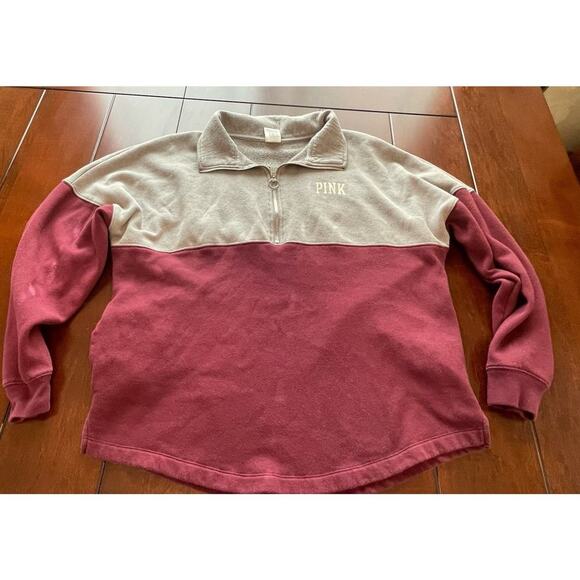 Pink Victoria's Secret Women Sweatshirt Medium Spell out M 1/4 Zip Mock Neck VS - Picture 3 of 10